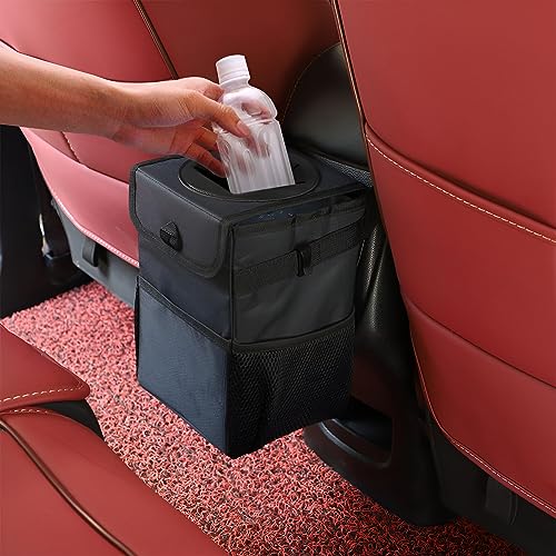 Image of sound-way Car Trash Can with Lid Anti-odors and Storage Pockets, Waterproof Garbage Can, Multipurpose Trash Bin for Car, 100% Leak-Proof Organizer