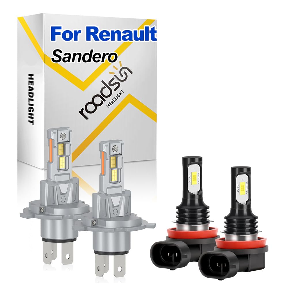Lampadine alogene a LED per la guida notturna, Fari a doppia funzione H4, Fendinebbia H11, 120W, 6000K Luce Bianca, Fari LED antiabbagliamento, For Renault Sandero 2007-2016
