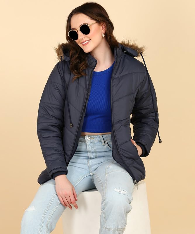 Image of ELLIPSE Nylon Full Sleeve Solid Casual Fashionable And Stylish Winter Jacket For Women's