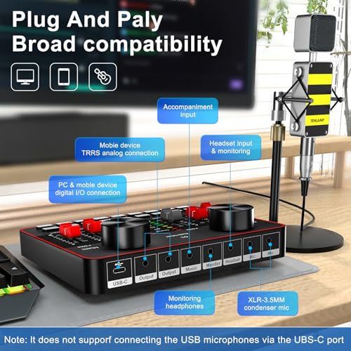 Image of neculogy Podcast Equipment Bundle, Audio Interface with Cardioid Designer BM800 Mic for Gamer and All-in-One DJ Mixer, Perfect for Live Streaming, Singing, YouTube, Gaming