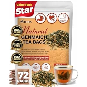 Natural genmaicha tea 180g. 72 tea bags genmaicha and green tea Herbal Tea.Low Caffeine – Soothing & Digestive, Perfect for Daily.Sugar-Free • Vegan