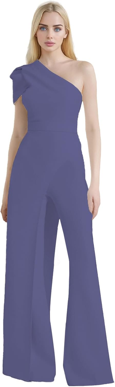 Jumpsuits Floor Length Wedding Guest Dress One Shoulder Minimalist Sleeveless Spliced Prom Dress 2025 FCX007