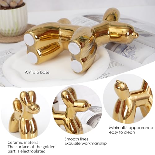 Notakia Cute Ceramics Balloon Dog Statue Crafts Living Room Desktop Decorations,Handmade Modern Small Ceramic Animal Statue Ornament Home Decor Accents (1pcs Golden Dog, Large) by Notakia - Used condition - Image 3