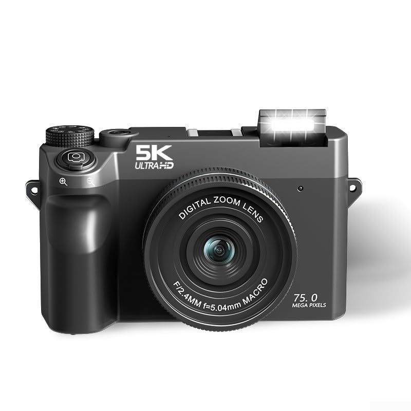 Cámara digital 5K Ultra HD con flash desplegable y 9 modos, sistema de lente dual, zoom de 18X, soporte de tarjeta TF de hasta 256 GB, para viajes y uso estudiantil (negro 64G)