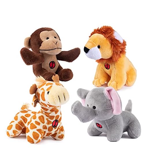 Plush Jungle Animals Toys for Toddlers | 4 Plush Talking Animals | A Plush Stuffed Monkey, A Plush Stuffed Elephant, A Plush Stuffed Lion, & A Plush Stuffed Giraffe | Stuffed Safari Animals