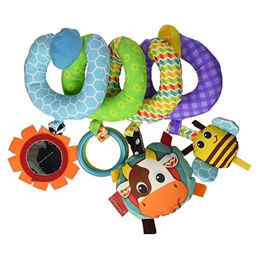 Infantino Stretch & Spiral Activity Toy - Textured Play Activity Toy for Sensory Exploration and Engagement, Ages 0 and Up, Blue Farm