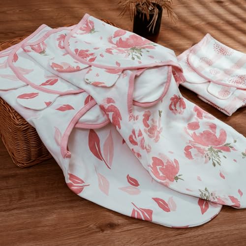 GLLQUEN BABY Baby Swaddle Wraps for 0-3 Months Newborn, Oeko-tex100,100% Breathable Organic Cotton Fabric Swadding Blankets,3 Pack (Flower) - 3