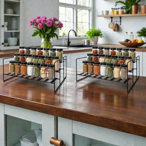 Image of 3 steps spice rack for Kitchen Organizer counter top Stand Shelf Holder Storage Rack for Spice Jars Utensils Dishes set of 2