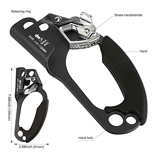 Qkurt Mountaineering Climbing Hand Ascender, Right Hand Ascender Rock Climbing Tree Arborist Rappelling Gear Equipment Rope Clamp For 8~13Mm Rope | Lightweight Aluminum Alloy Climbing Equipment #TOP5