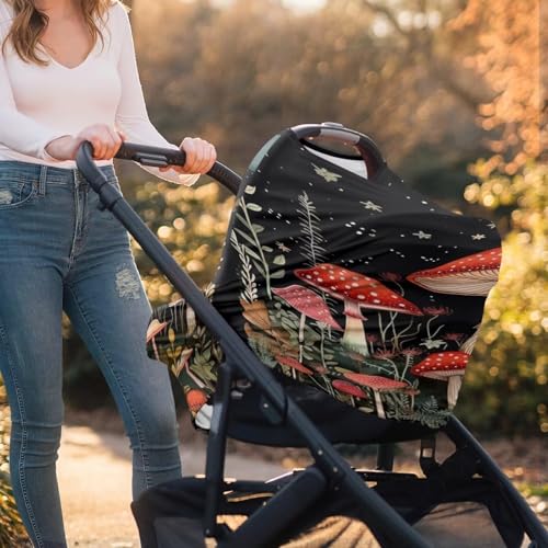 Image of Youngerbaby Mushroom Nursing Cover Carseat Canopy Car Seat Covers for Babies Mom Breastfeeding Scarf Infant Multi Use Cover for Baby Stroller Shopping Cart Feeding High Chair