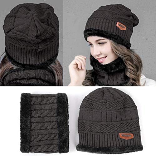 Kyowoll Unisex Winter Thermal Beanie Hat and Circle Scarf Set Knitted Beanie Circle Loop Infinity Scarfs Neck Warmer Ski Snowboard Warm Winter For Men Women