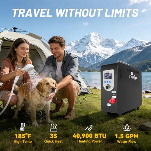 Calentador de agua portátil para camping, batería de 4500mAh para ducha de campamento de propano, ducha exterior sin tanque de 40,900 BTU para senderismo, viaje, mascotas y lavado de autos miniatura 2