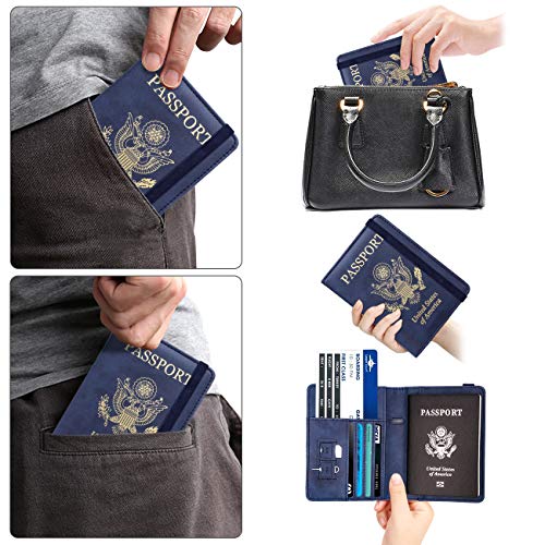 Image of WALNEW Passport Holder for Travel, RFID Passport Cover Wallet for Women Men, PU Leather Passport Book Card Holder Case with Pen, Travelling Essentials for Flying