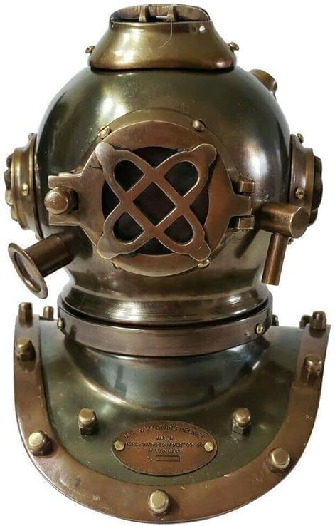 Antique Chrome Brass Diving Helmet US Navy Mark V Scuba Deep sea Marine Vintage