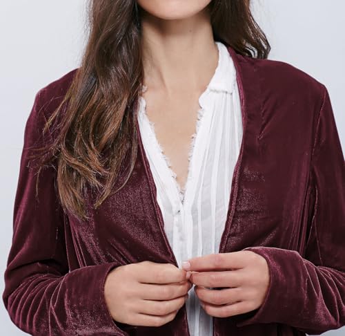 R.Vivimos Women Ruffled Asymmetric Long Velvet Blazers Coat Casual Jackets (Medium, Plum)