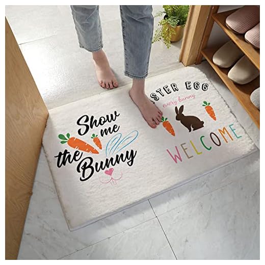 Dörrmatta, Shaggy Door Mats Happy Easter Day Tema på linne Textur, Kök Golv Dörrmattor Absorberande Non Slip Bad Mattor, Banny Caroot med färgstark ägg kanin Microfiber matta for inresa väg dekor