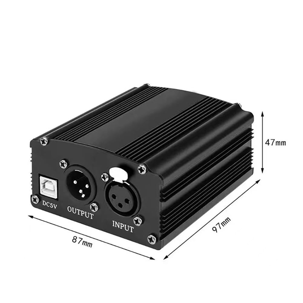 Fuente de AlimentacióN Fantasma de 1 Canal de 48 V con Cable de MicróFono XLR de 3 para MicróFono de Condensador Equipo de GrabacióN de MúSica