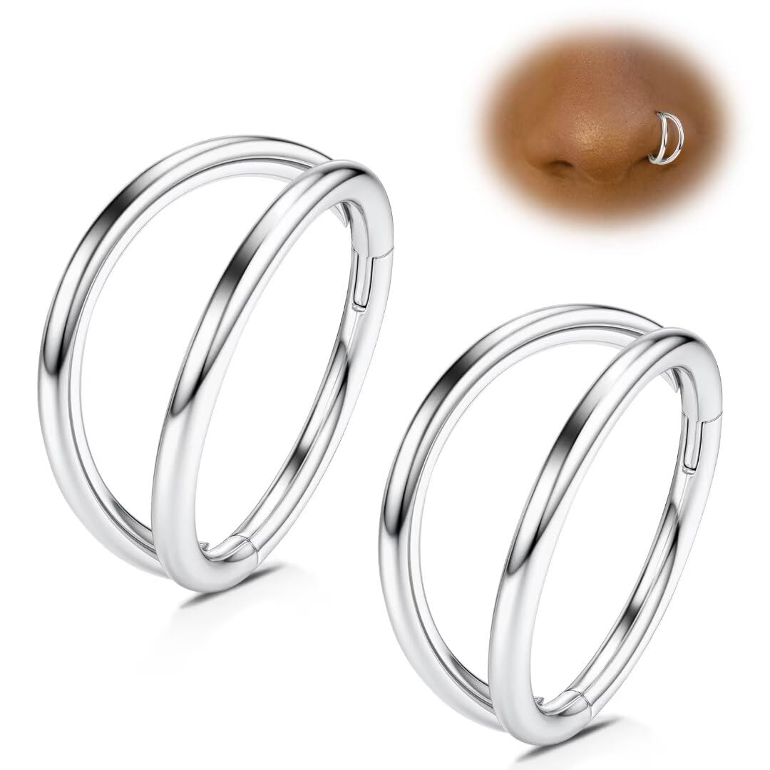 WYR Nose Rings for Women: Surgical Steel Double Hoop Septum Rings CZ Clicker for Lip Cartilage Conch Rook Daith Hinged Body Piercing Jewelry