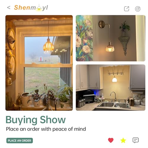 Image of Shenmoyl Vintage Wall Sconce Wall Lamp Amber Tulip Shade Pattern Glass Adjustable Chain Retro Gold Wall Mounted Light, Wall Lamp Fixtures Decor for Bedside Bedroom Indoor Doorway
