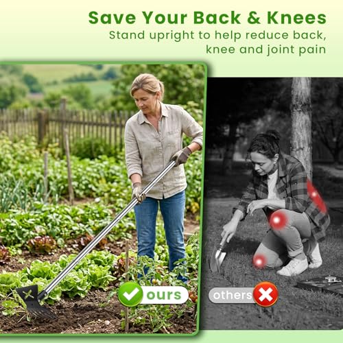 2 in 1 Garden Hoe for Weeding with Cultivator Rake, 57" Garden Weeders and Cultivators, Heavy Duty Hoe Garden Tool with Adjustable Long Handle, Manual Weed Tools for Gardening, Planting,Loosening Soil — view 3