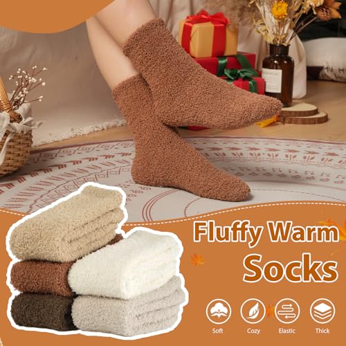 Fuzzy Socks for Women Gifts, Fluffy Cozy Plush Soft Slipper Socks for Fall Winter Christmas Warm Sleeping Home 5/6 Pairs2