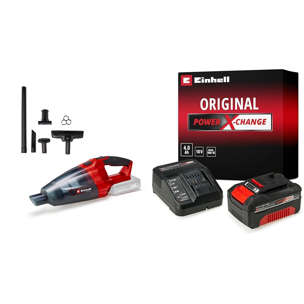 Einhell TE-VC 18 Li - Solo, Akülü El Süpürgesi + Einhell 18V 4,0 Ah PXC Starter Kit, Akü & Şarj Cihazı