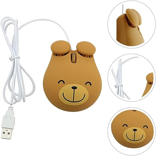 Miniatura 9 de SOLUSTRE 2 piezas de diseño de computadora adorable con cable, adorable oso fotoeléctrico profesional USB Mause Game Little Work Mouse Laptop