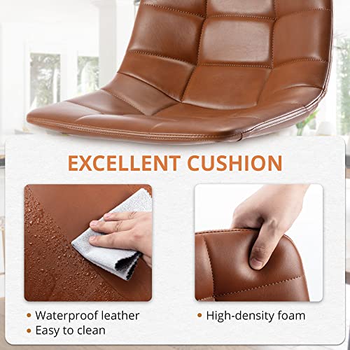 Lue Bona Counter Height Bar Stools, 24" Faux Leather Bar Stools Set Of 4, Mid Century Modern Upholstered Checkered Pattern Leather Dining Chair With Metal Legs, For Kitchen Island, Bistro, Red Brown #TOP3