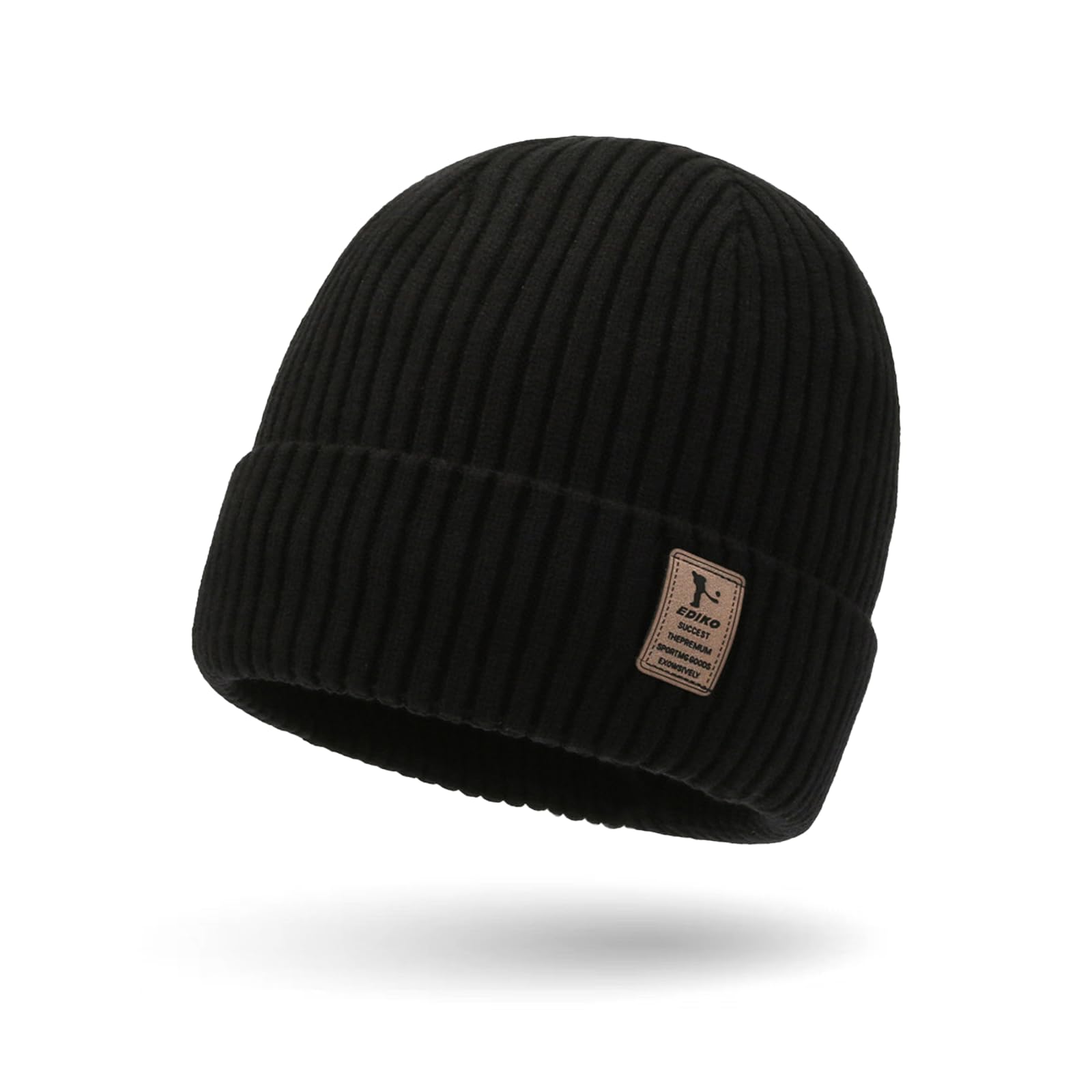 Sefirst Unisex Black Beanie Hats For Men, Thermal Winter Hats, Stretchy Soft Cuffed Wooly Winter Hat With Thick Warm Fleece Lining, Fisherman Beanie, Thermal Knit Beanie Hat For Men & Women, (Black)
