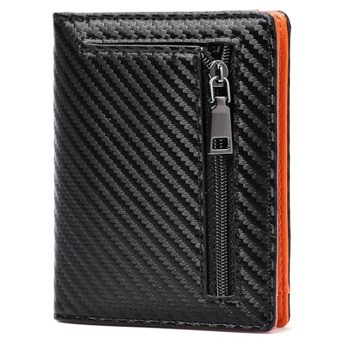 GAEKEAO Mens Wallet Slim Bifold RFID Blocking Thin Credit Card Holder Genuine Leather Minimalist Front Pocket Wallets for Men with Zipper Coin Pocket