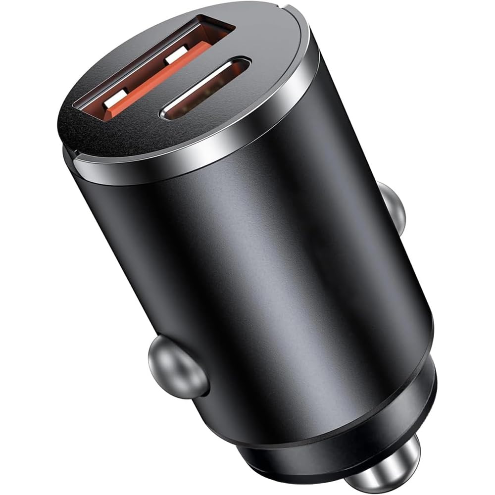 Qizun Normal Car Phone Charger Fits Volvo S60 S80 S90, Dual Port Fast Charging, Pull Ring Hidden Design, Compact Dashboard Power Adapter