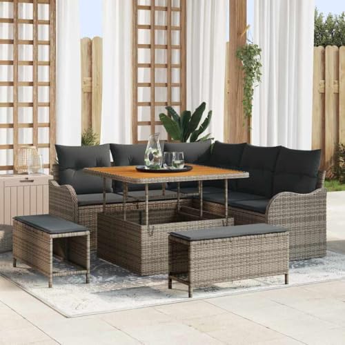Hoopleep Garten-Sofa-Set mit Kissen, Stauraum, 8-teilig, Grau,...