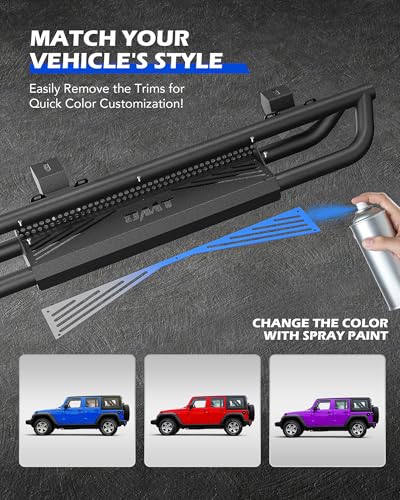 Image of Running Boards Compatible with Jeep Wrangler JL Unlimited 4 Door 2018-2025, 6.3 inch Side Steps with Paintable Step Plates, Heavy Duty Triple-Shield Anti-Corrosion Technology Nerf Bar, Single Stair