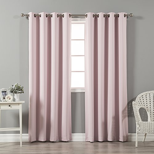 Best Home Fashion Thermal Insulated Blackout Curtains - Antique Bronze Grommet Top - Light Pink- 52" W x 96" L - (Set of 2 Panels)