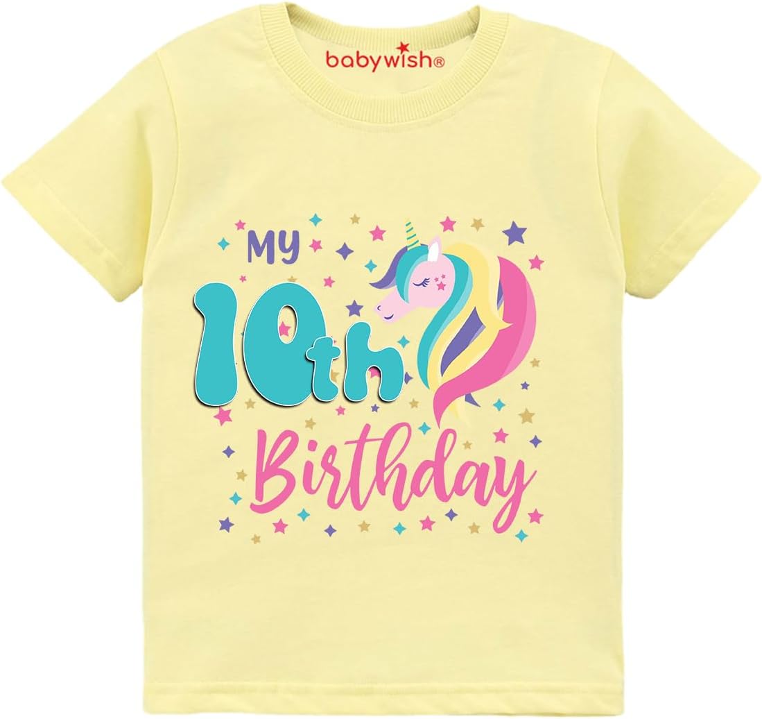 baby wishBirthday Milestone Dress for Boy’s and Girl’s Birthday Tshirt for Kids Happy Birthday T-Shirts Half Sleeve Celebration Birthday boy Girl T-Shirt My 10th Birthday Stars-Unicorn