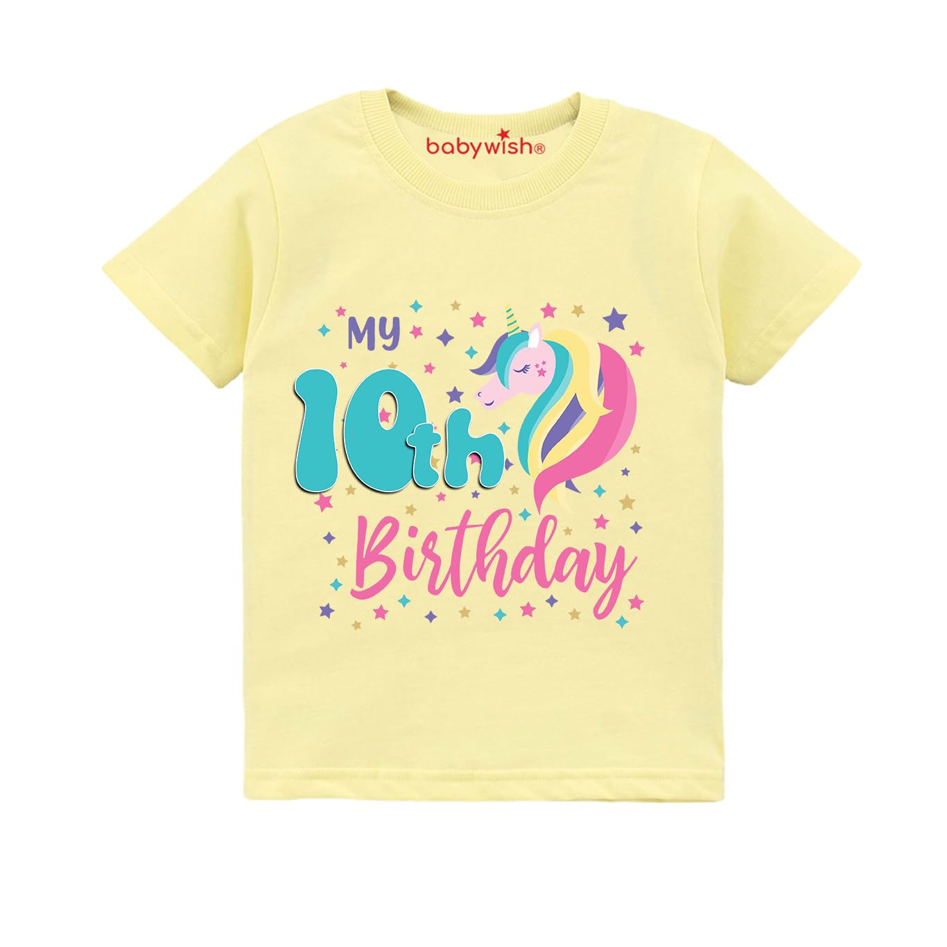 baby wishBirthday Milestone Dress for Boy’s and Girl’s Birthday Tshirt for Kids Happy Birthday T-Shirts Half Sleeve Celebration Birthday boy Girl T-Shirt My 10th Birthday Stars-Unicorn