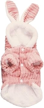 Dog Clothes Autumn and Winter Fleece Warm Corduroy Long-Eared Rabbit Bipod Teddy Bear Small Dog Pet Clothing Pink,L