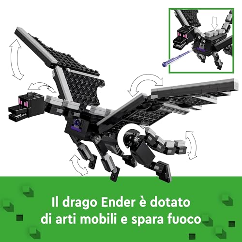 Minecraft L’Enderdrago e la Nave dell’End, Giocattolo - Set da Gioco e da Esposizione con Barca, Drago e 3 Figure tra cui un Enderman - Regalo per Gamer, Bambini e Bambine da 8 Anni in su - 21264 - Lego - Immagine 2