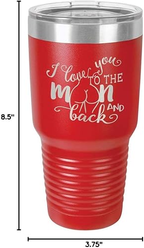 Miniatura 10 de Vaso rojo de 30 onzas con popote y tapa superior deslizante con texto en inglés "I love you to the moon and back" (I LOVE YOU TO THE MOON AND BACK)