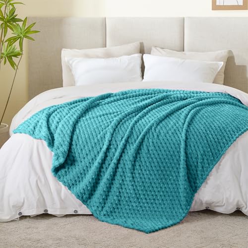 Image of BEDELITE Teal Large Throw Blanket for Couch, Cozy Gifts for Women, 50 * 70 | 3D Jacquard Decorative Fleece Blanket, Super Soft Plush Throws, Cute Birthday Gift for Women & Men, Suitable for All Seasons