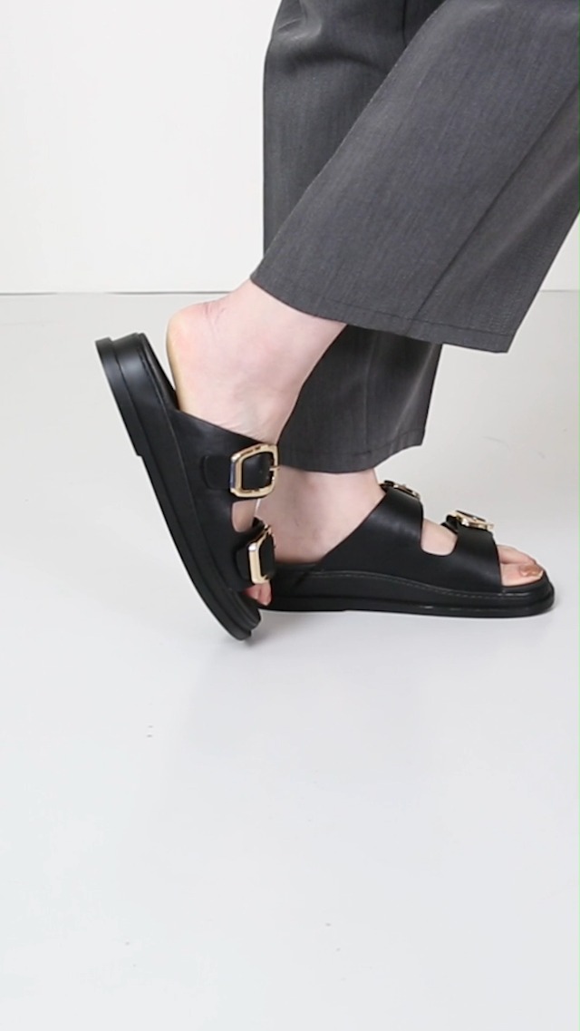 3色展開♥ゴールドバックルサンダル/追跡有 Amazon | [メヌエ] ゴールドバックル フラットサンダル[3cm
