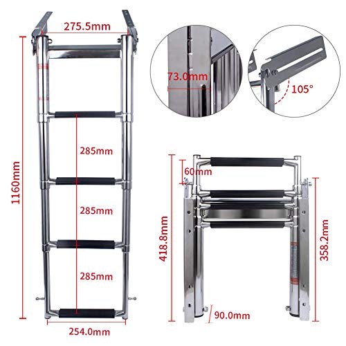 image for Marinebaby 4-Step Ladder Stainless Steel Under Platform Sliding Ladder