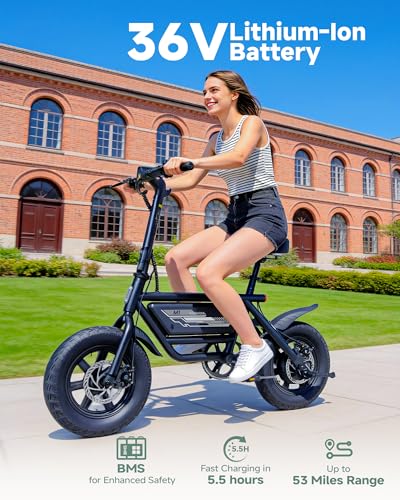 QNUT 14" Folding Electric Bike for Adults, 350W Motor Ebike with 20MPH Max Speed & 30 Miles Range, Portable Commuter E-Bike with Adjustable Seat & Dual Fenders, City Bicycle - Image 3