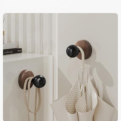 Vista 4 de Ganchos adhesivos de pared de madera, paquete de 4 ganchos decorativos de nogal oscuro natural para toallas, llaves, sombreros, abrigos, batas