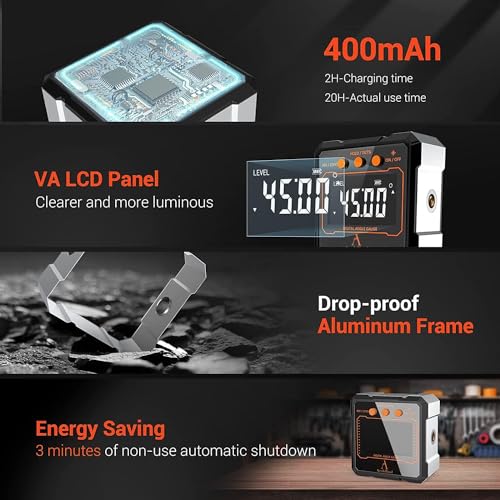 Arshtool 5341 3-In-1 Digital Angle Gauge Angle Finder Arshtool Laser Leveler Rechargable Built-In Battery Led Magnetic Digital Level Box/Protractor/Inclinometer thumb #3