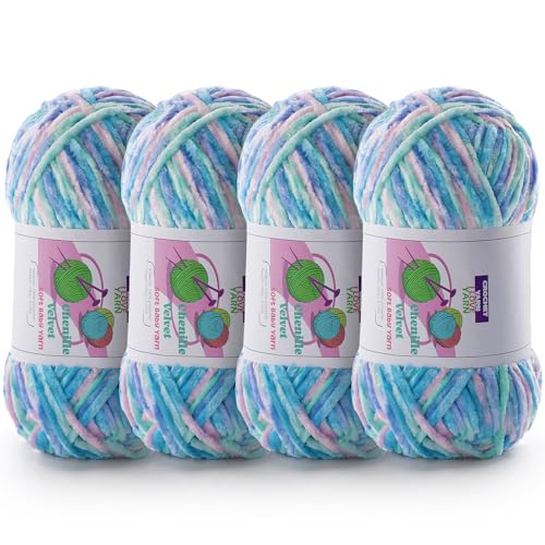 Image of Chenille Velvet Yarn for Crocheting, Ombre Fuzzy Fluffy Yarn for Crochet