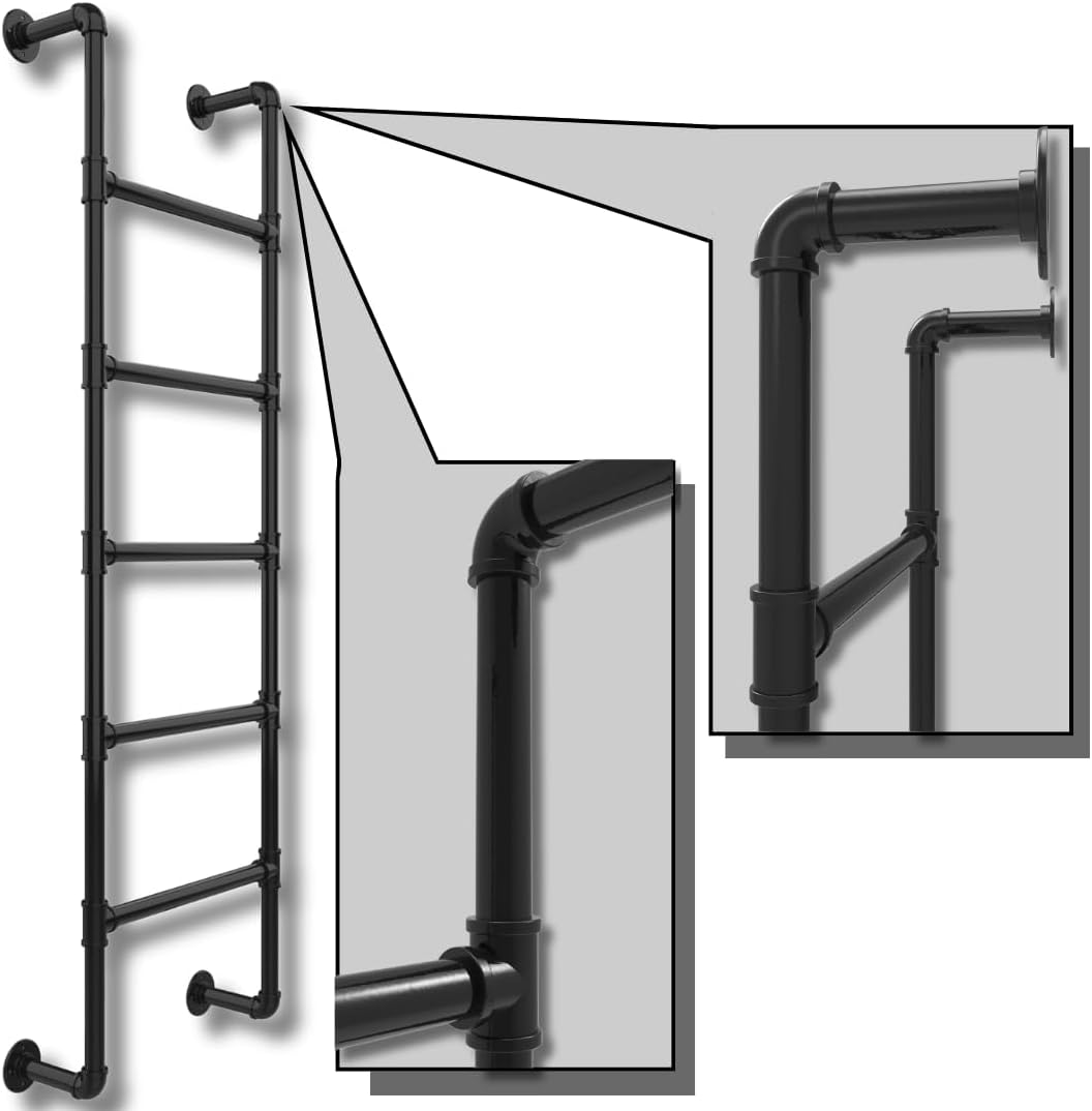 4-Step Wall-Mounted Ladder – Metal Climbing Access for RV, Attic, and Bunk – Fixed Hooked Design - 4 Rung Wall-Fixed Ladder – Basement Egress Window Well Exit - Emergency Escape for Homes Four Steps