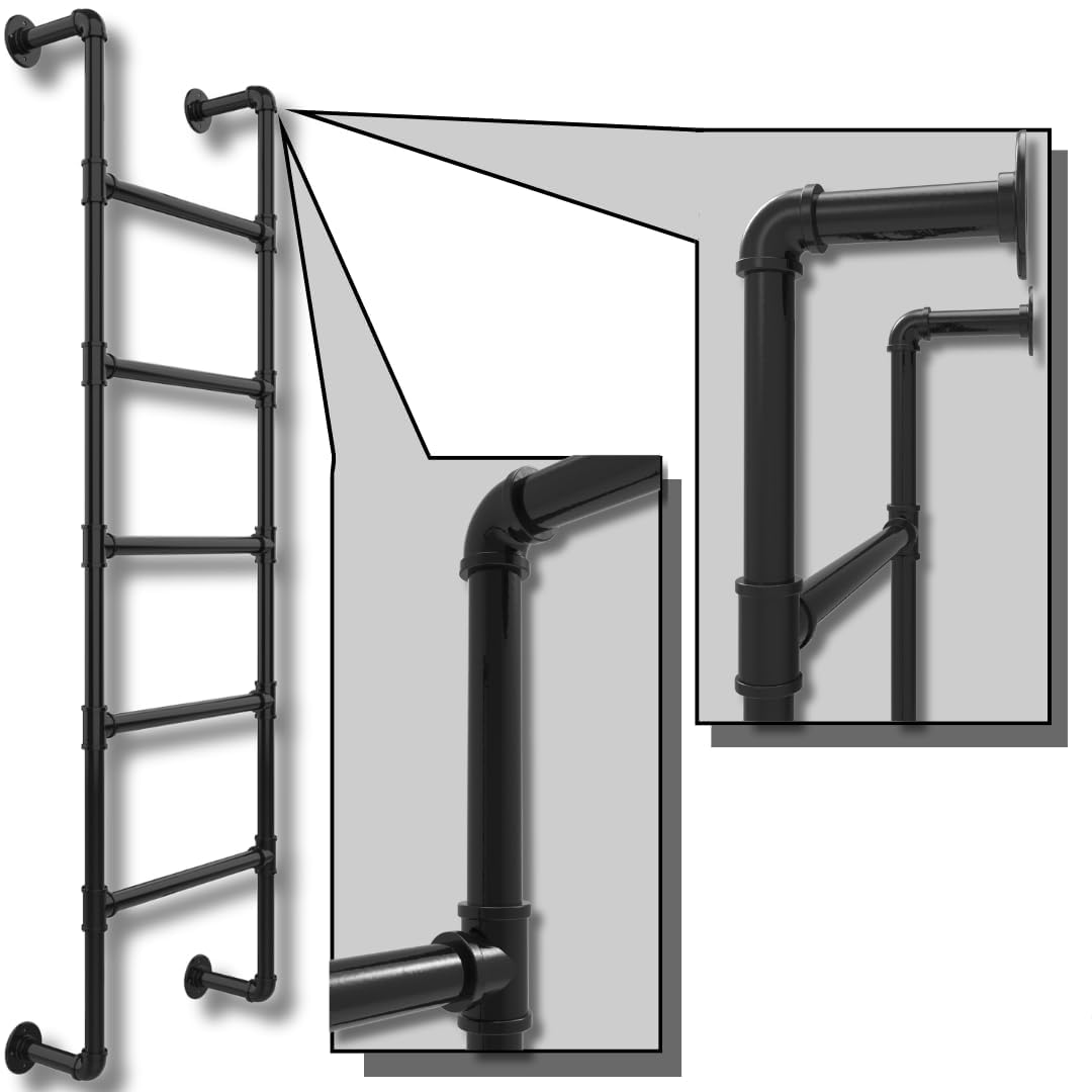 5-Step Wall-Mounted Ladder for Attic, Egress Windows, and Access โ Five-Step Wall-Fixed Ladders for Easy Ascending and Descending โ Metal 5-Rung Ladder for Bunk Beds and Roof or Basement Access