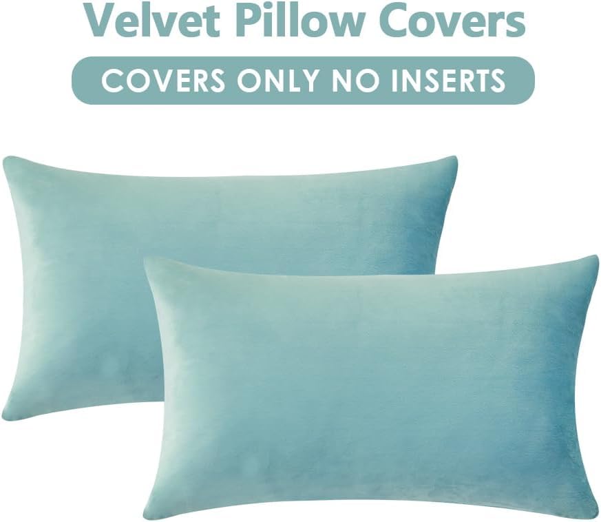 Image of Holland Velvet Rectangular Cushion Covers Pack of 4 | 12 inch x 18 inch / 30 x 46 cm, Sea Green | Soft Pillow Covers Cushion Case for Sofa Bedroom Chair Car, Home Decor