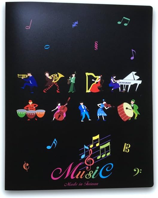 Music Themed A4 Display Book, 20-Pocket Plastic Folder with Soft Cover, Wipe-Clean Instrument Design